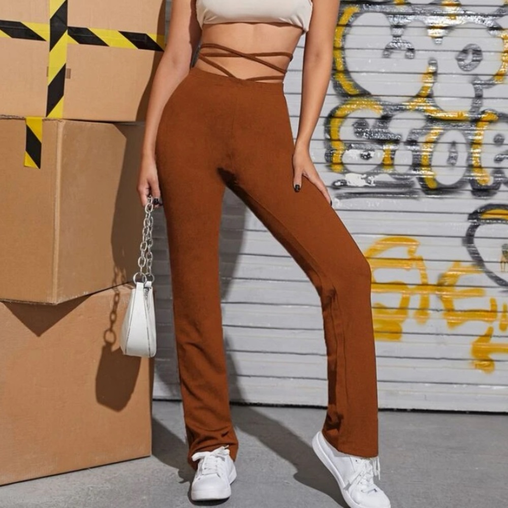 SHEIN burnt orange cross cross tie pants